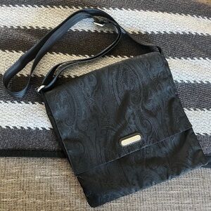 ETRO Rare Vintage Black Paisley Nylon Crossbody With Silver Emblem Bag